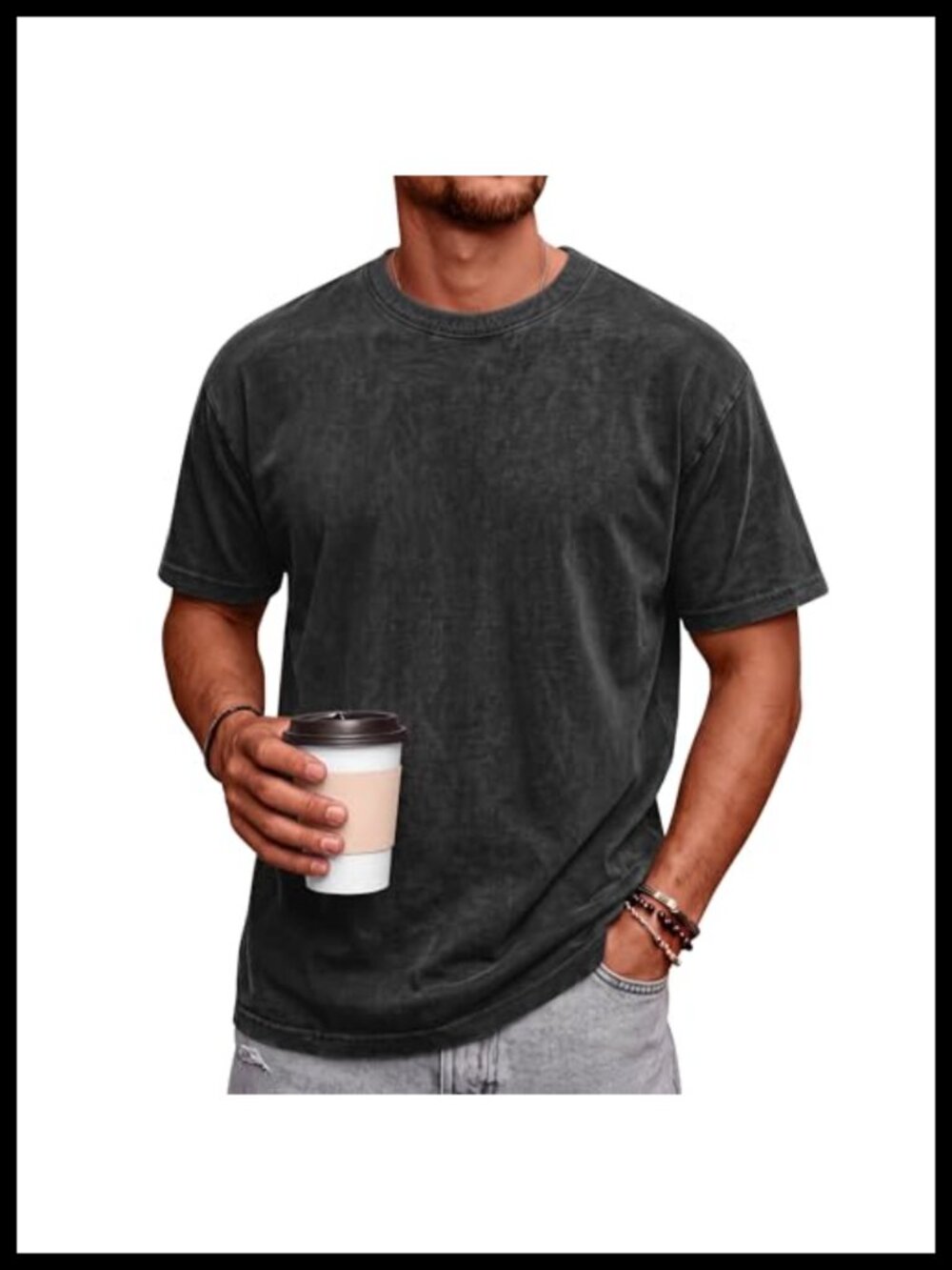 Men's Oversized Vintage Washed Crew Neck T-Shirt Cotton Spandex